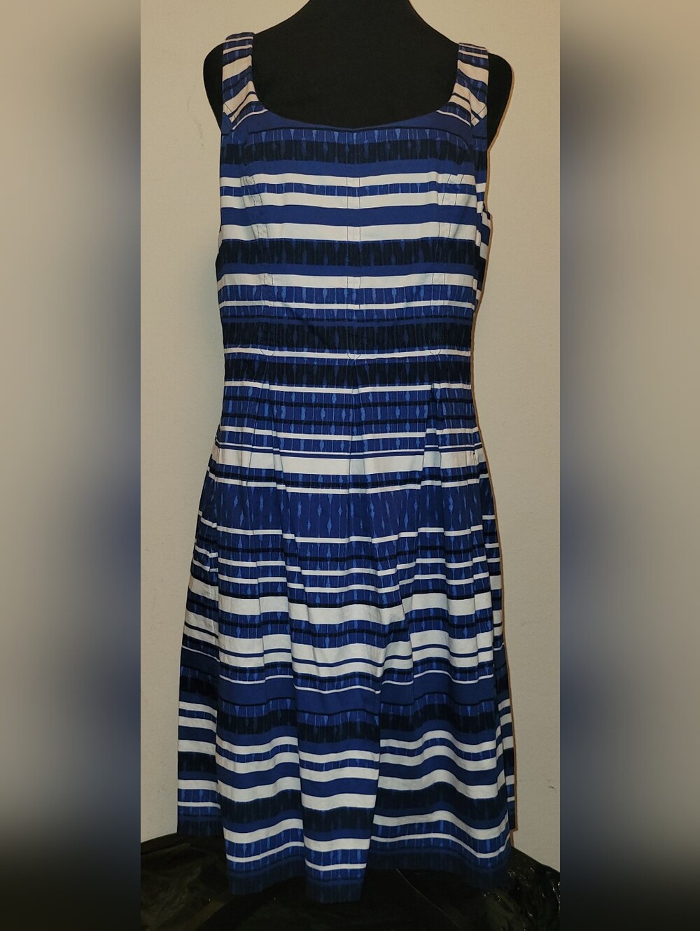Nine West Blue and White Striped Sleeveless Midi Dress